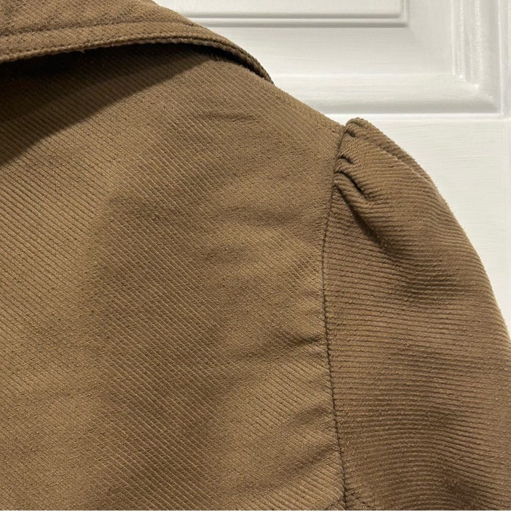 FREE PEOPLE Moto Jacket Olive Army Green Military Coat Leather Trim Buttons Sz 4 - Picture 8 of 11